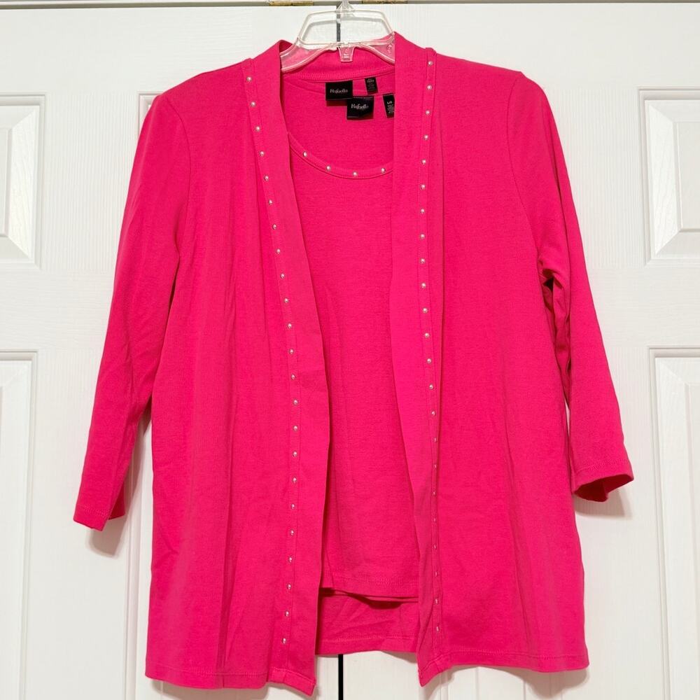 Rafaella Hot Pink 100% Cotton Cardigan Sweater Set, Size L